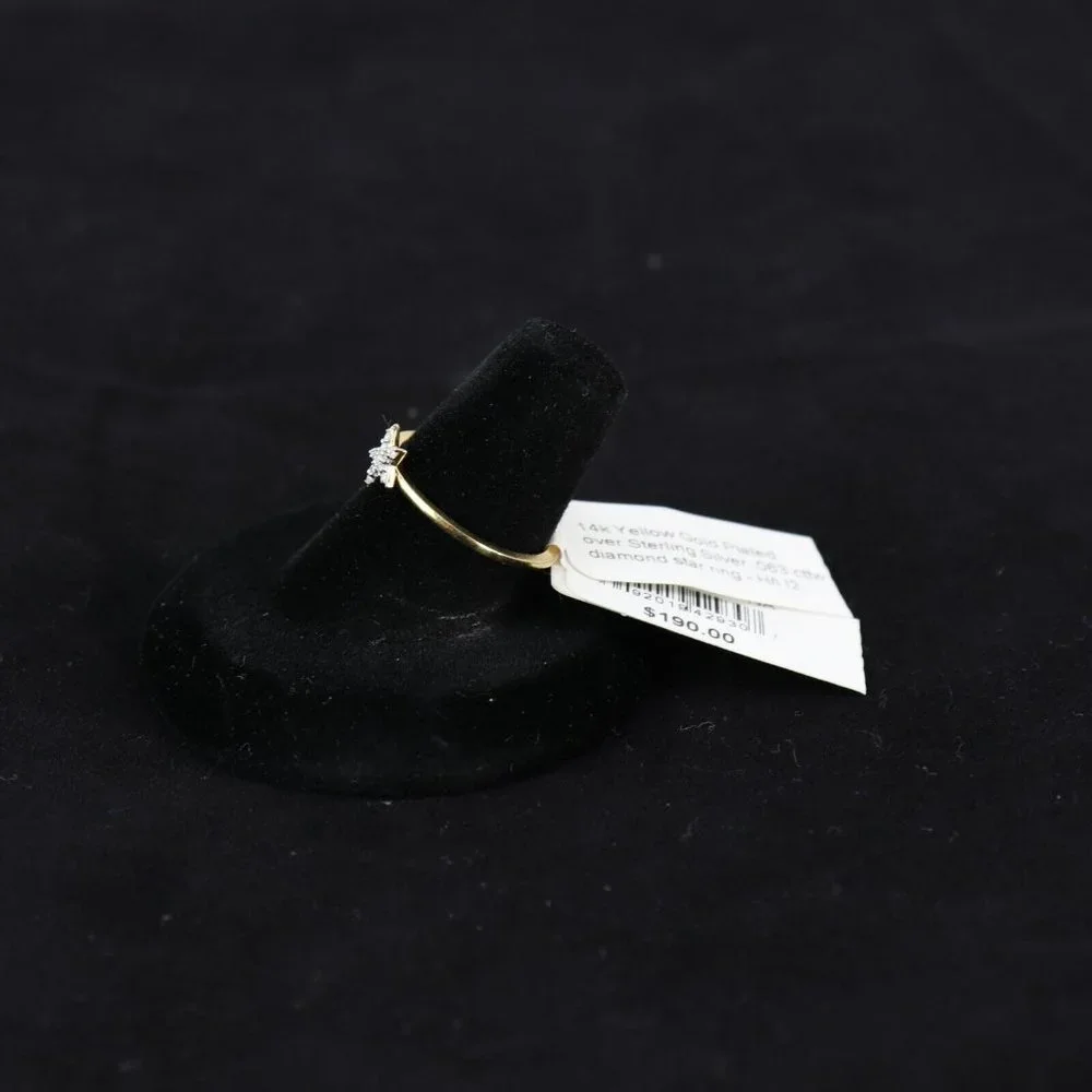14K Yellow Gold Plated Sterling Silver, Diamond‎ Star, Ring - H/I Size 7